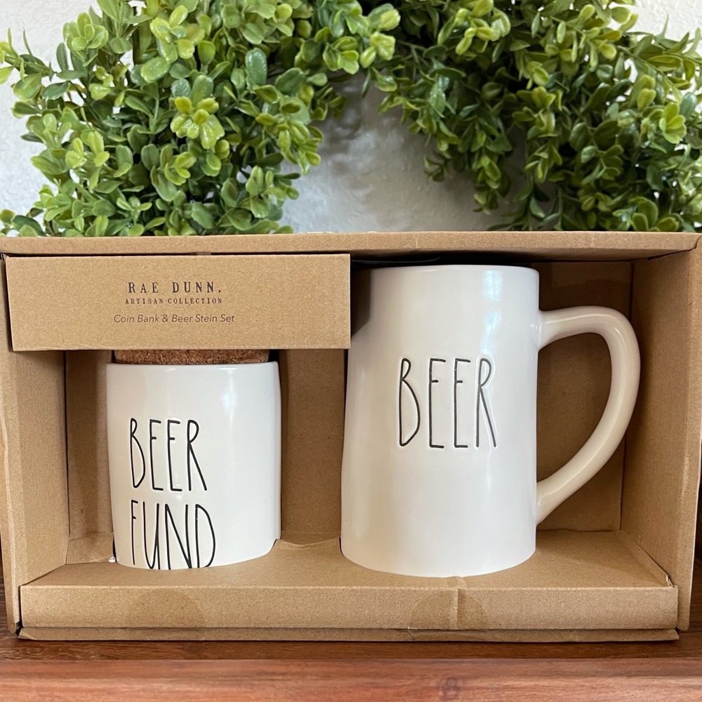 Rae Dunn Beer Fund Stein and Coin Bank Set
